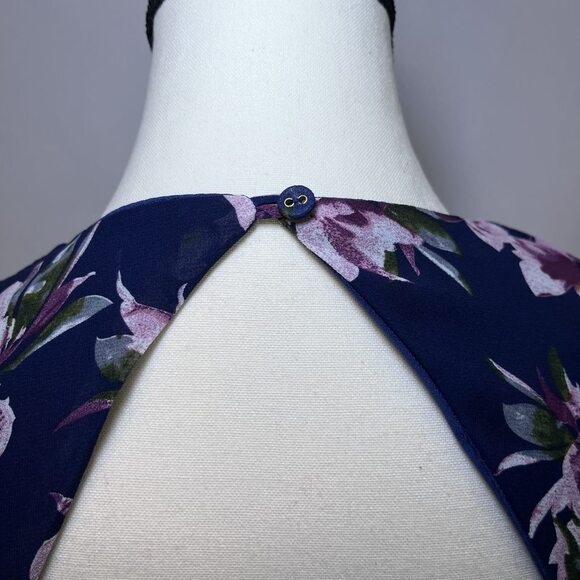 Essue crop top sheer flounce sleeve dark blue pink purple womens M - Picture 7 of 16